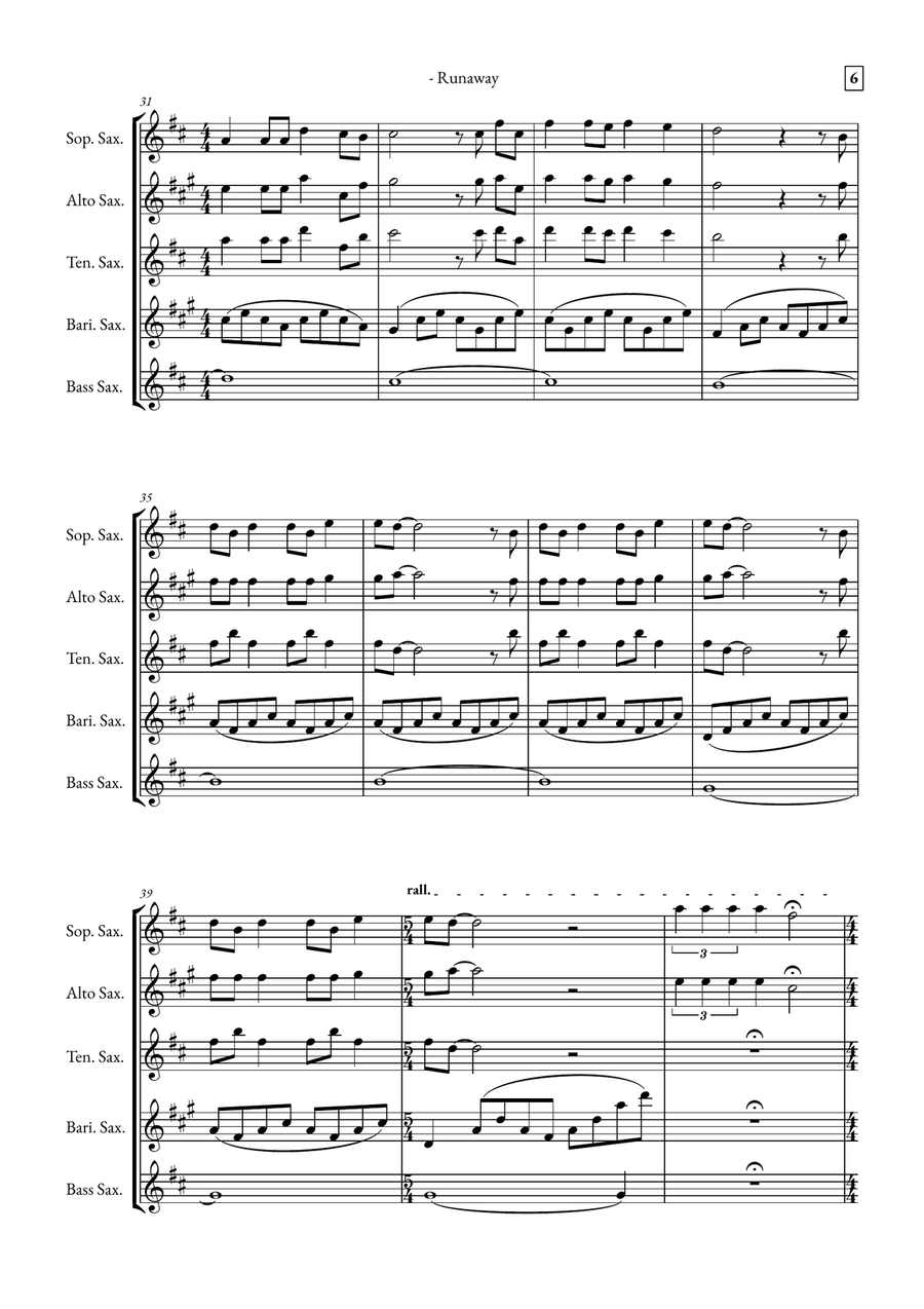 Runaway Saxophone Quintet scores gallery preview page 6