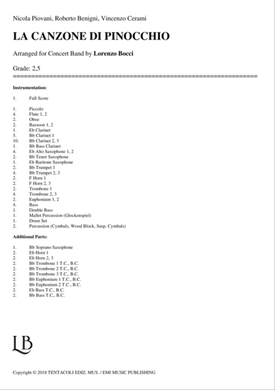 La Canzone Di Pinocchio Concert Band scores gallery preview page 2