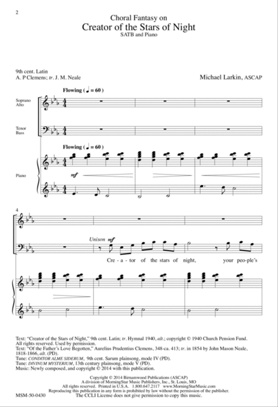 Choral Fantasy on Creator of the Stars of Night 4-Part scores gallery preview page 1