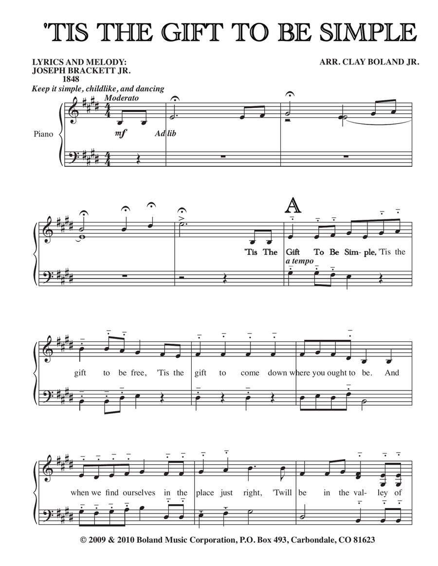 ’TIS THE GIFT TO BE SIMPLE Piano, Vocal scores gallery preview page 1