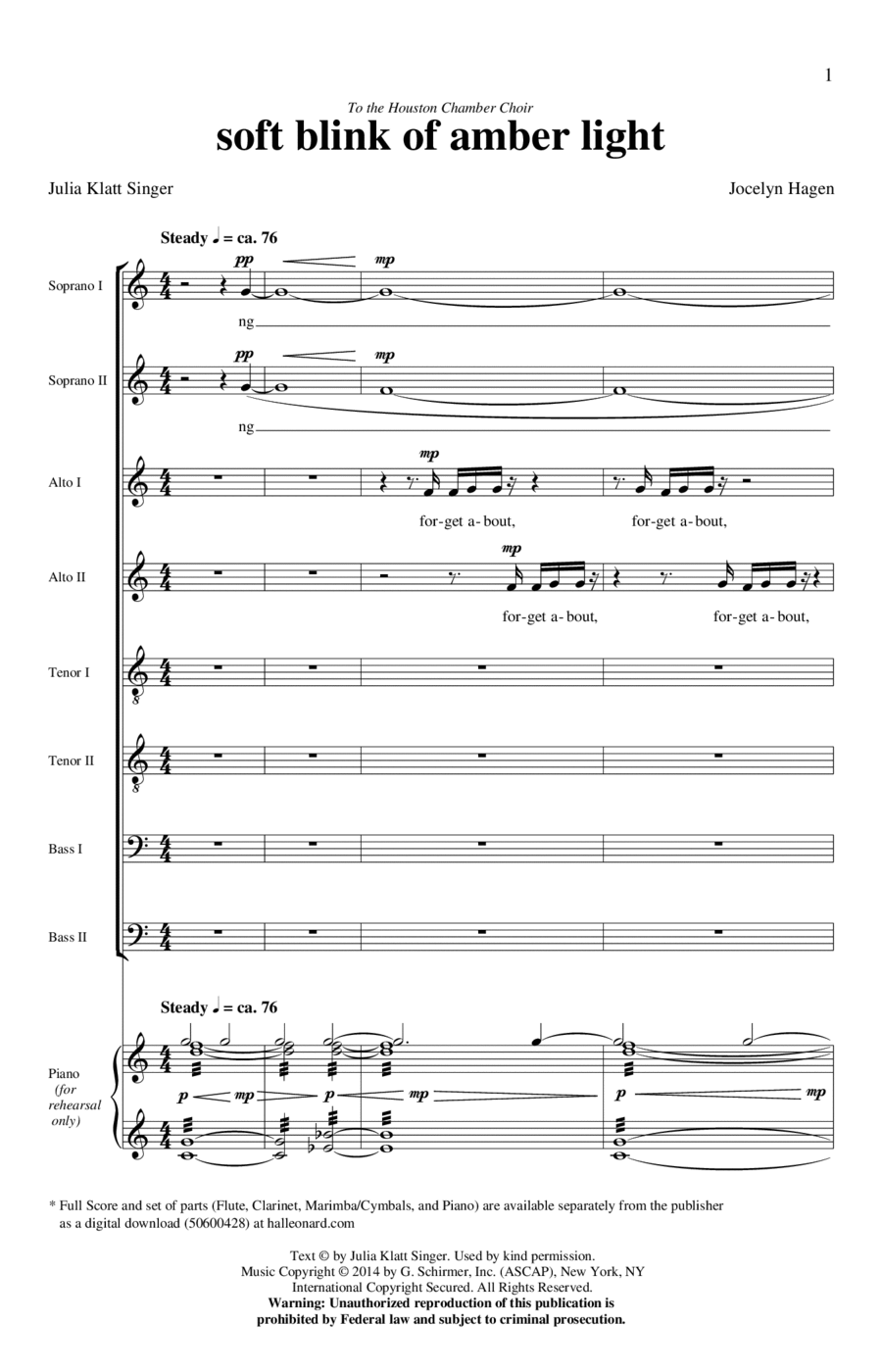 soft blink of amber light 4-Part scores gallery preview page 1