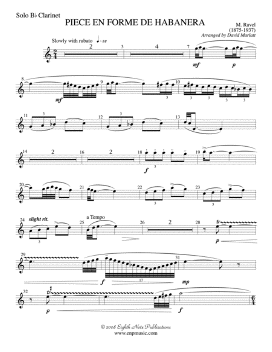 Piece en Forme de Habanera (Soloist and Concert Band): Solo B-flat Clarinet Concert Band scores gallery preview page 1