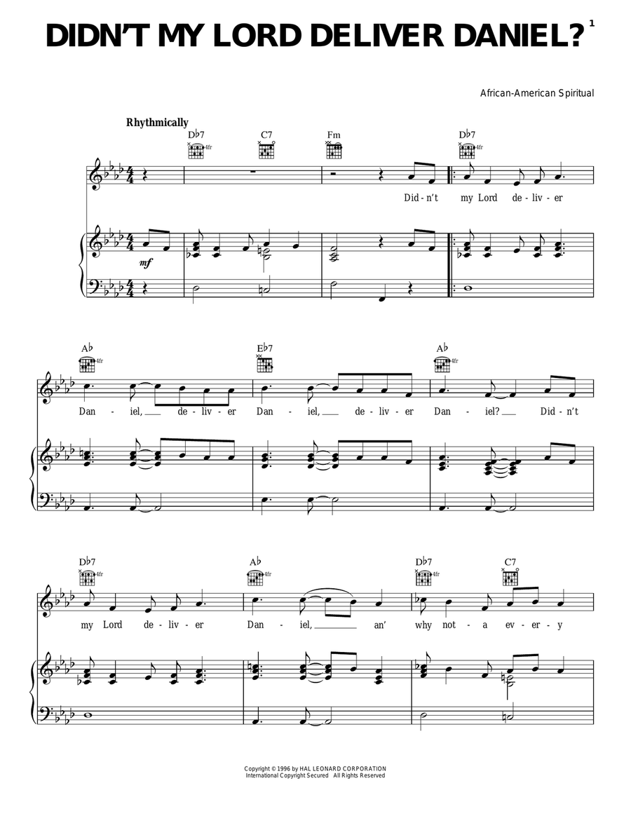 Didn't My Lord Deliver Daniel? Piano, Vocal, Guitar scores gallery preview page 1