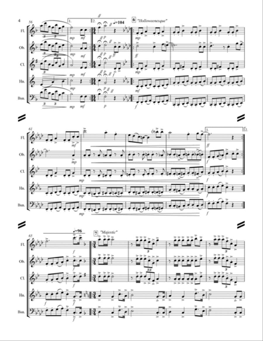 Happy Birthday and Stylistic Variations (for Woodwind Quintet) Woodwind Quintet scores gallery preview page 5