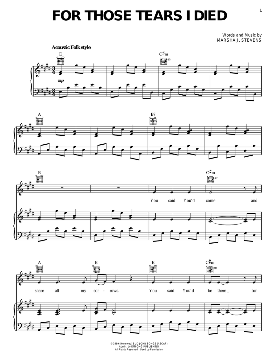 For Those Tears I Died Piano, Vocal, Guitar scores gallery preview page 1