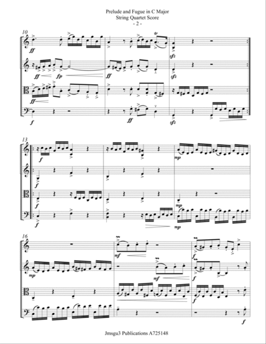 Bach: Prelude & Fugue in C Major BWV 553 for String Quartet String Quartet scores gallery preview page 2