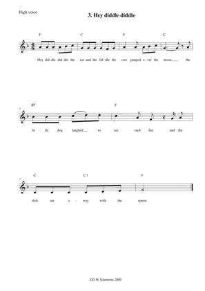Hey diddle diddle arranged for high voice, medium voice or low voice with guitar chords