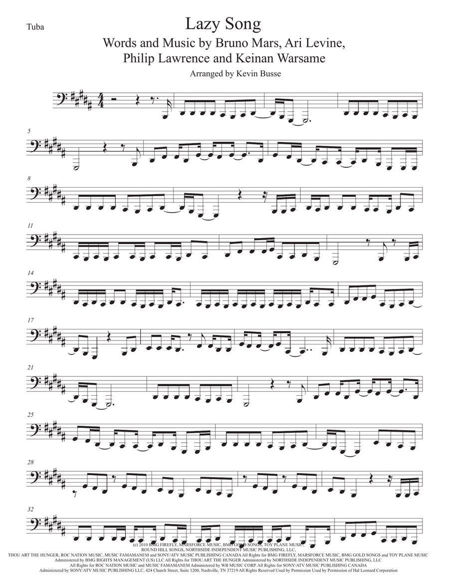 The Lazy Song Tuba scores gallery preview page 1
