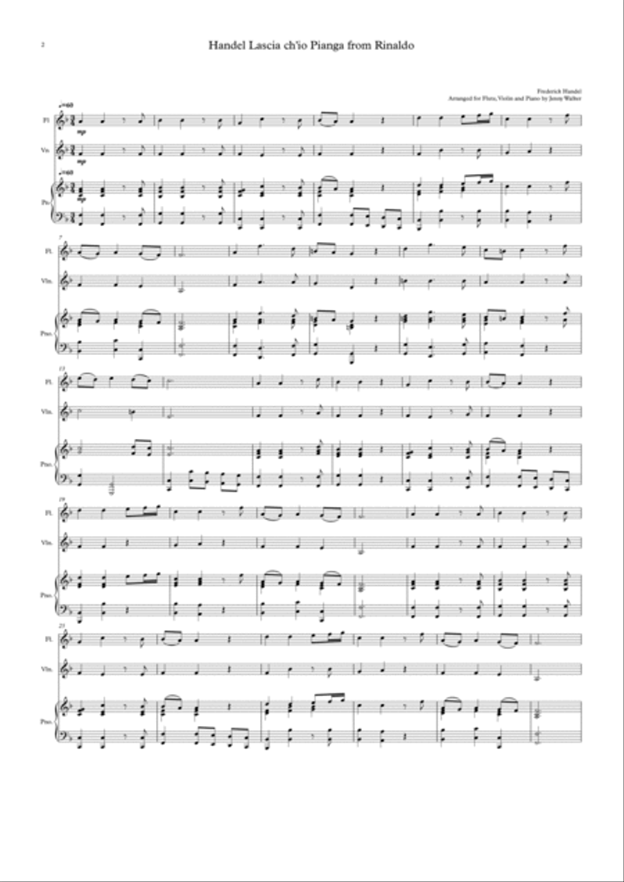 Lascia ch'io Pianga (Handel) for Flute, Violin and Piano Small Ensemble scores gallery preview page 2