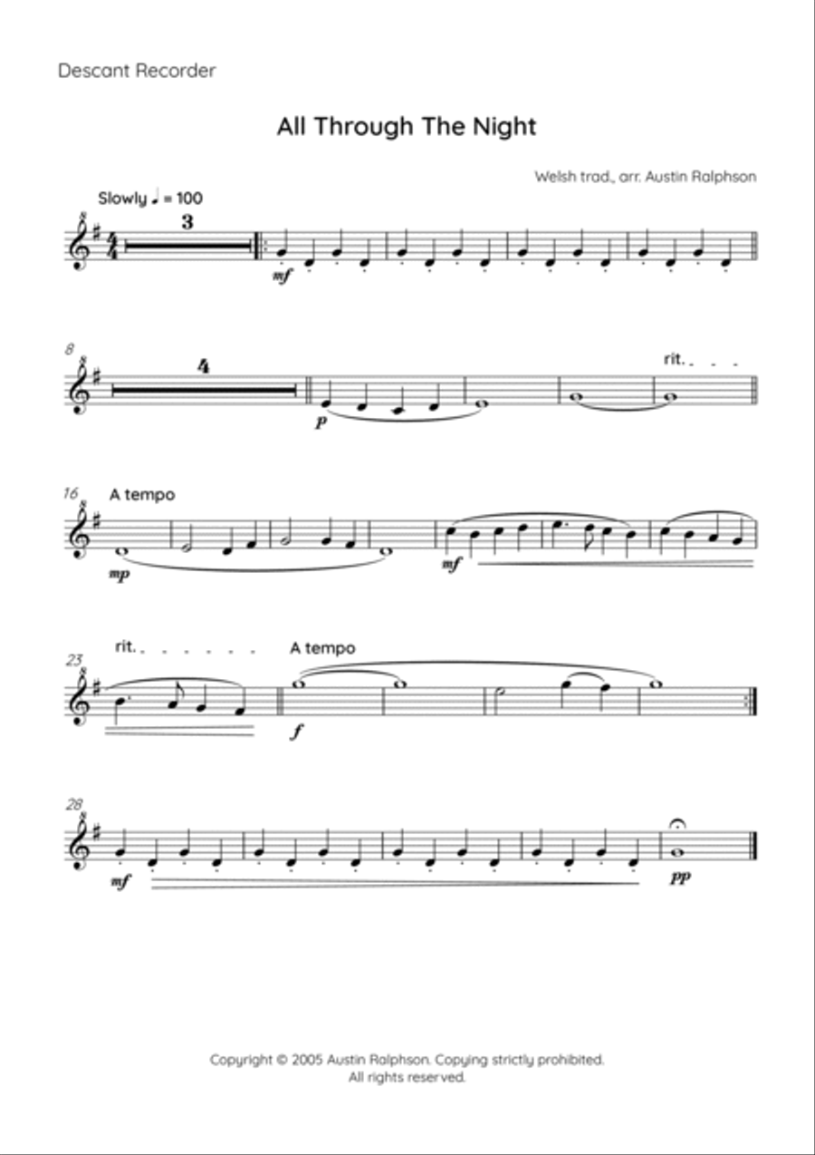 All Through The Night - recorder quartet Soprano Recorder scores gallery preview page 3