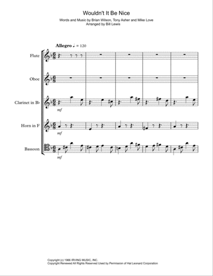 Wouldn't It Be Nice Woodwind Quintet scores gallery preview page 1