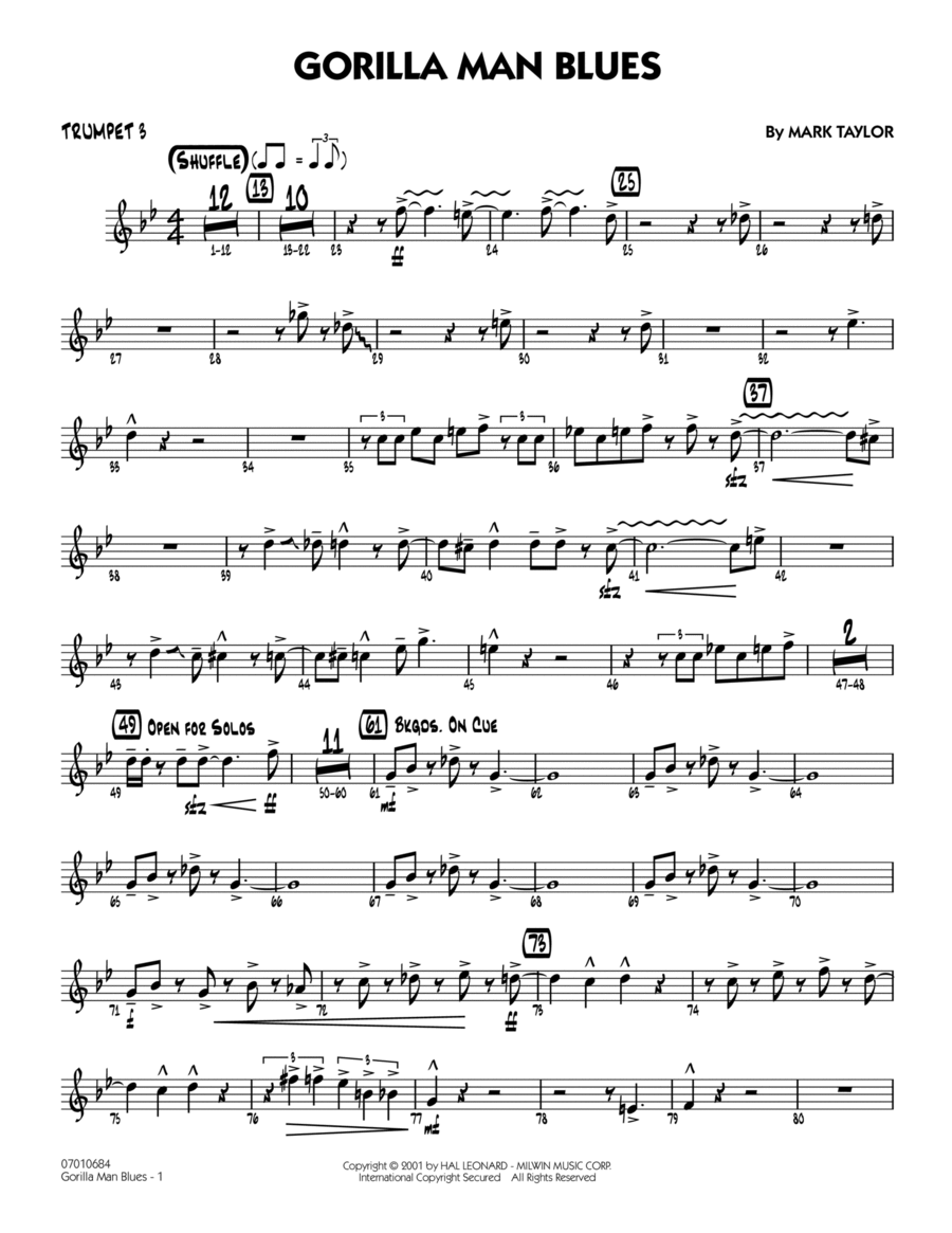 Gorilla Man Blues - Trumpet 3 Trumpet scores gallery preview page 1