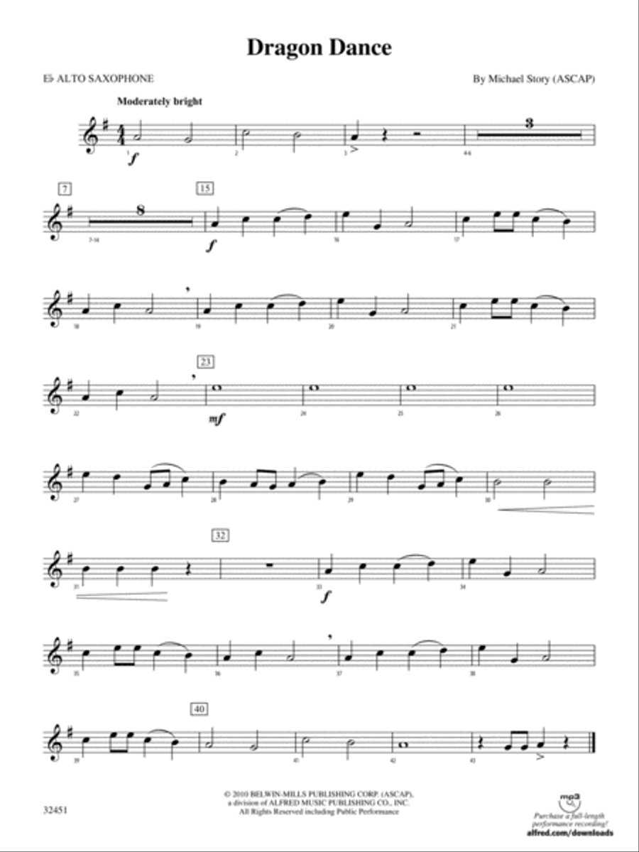 Dragon Dance: E-flat Alto Saxophone Concert Band scores gallery preview page 1