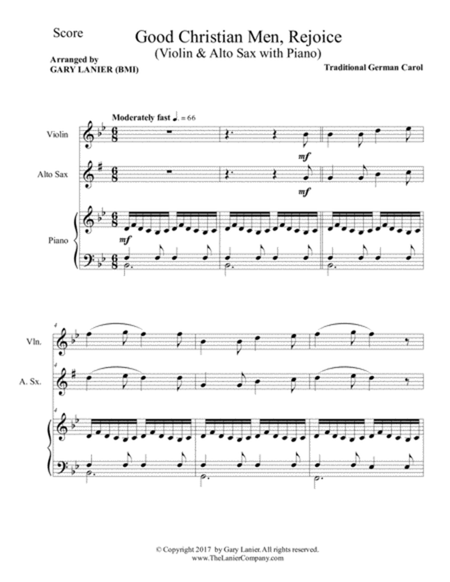 GOOD CHRISTIAN MEN, REJOICE (Violin, Alto Sax with Piano & Score/Parts) image number null