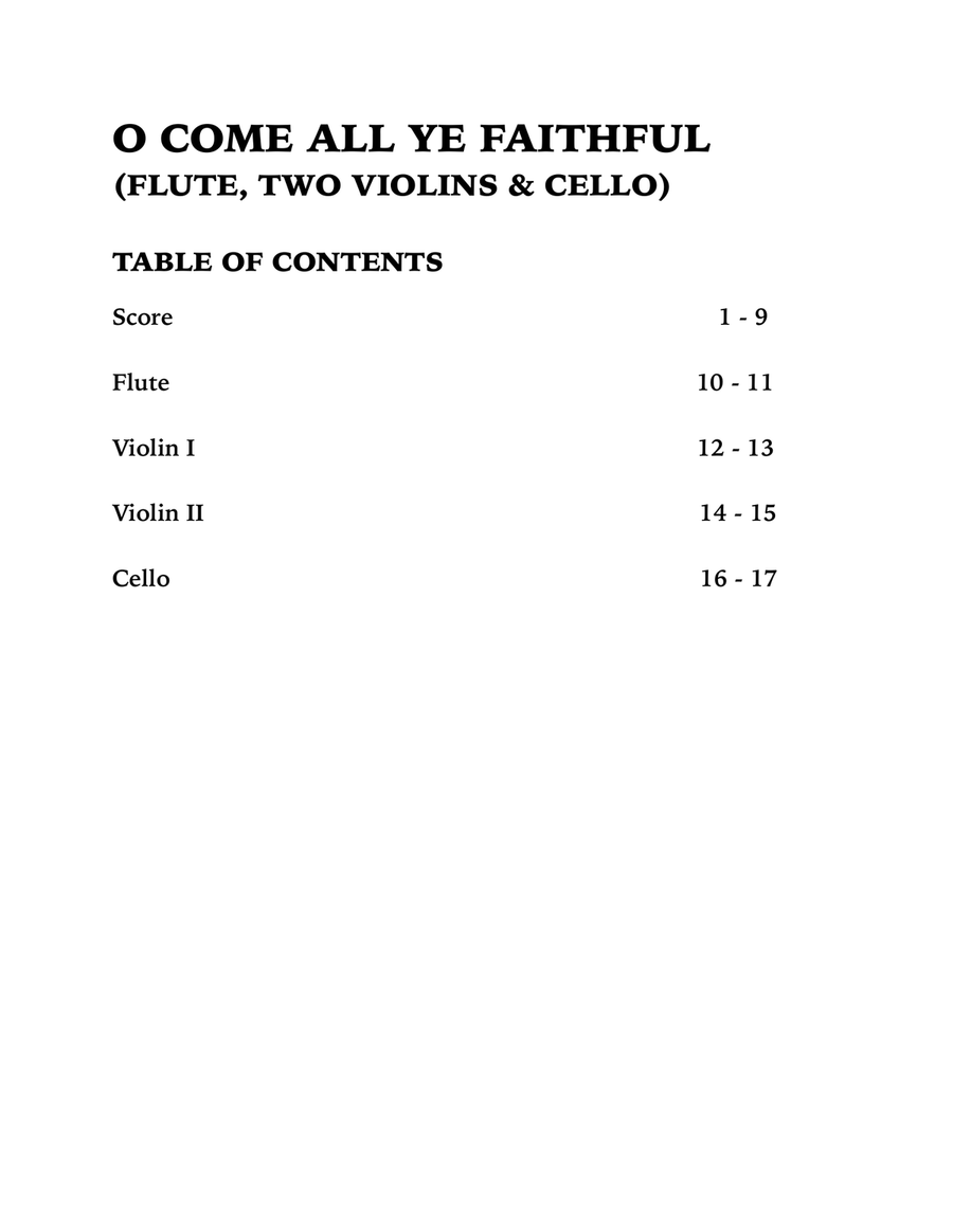 O Come All Ye Faithful (Quartet for Flute, Two Violins and Cello) Small Ensemble scores gallery preview page 4