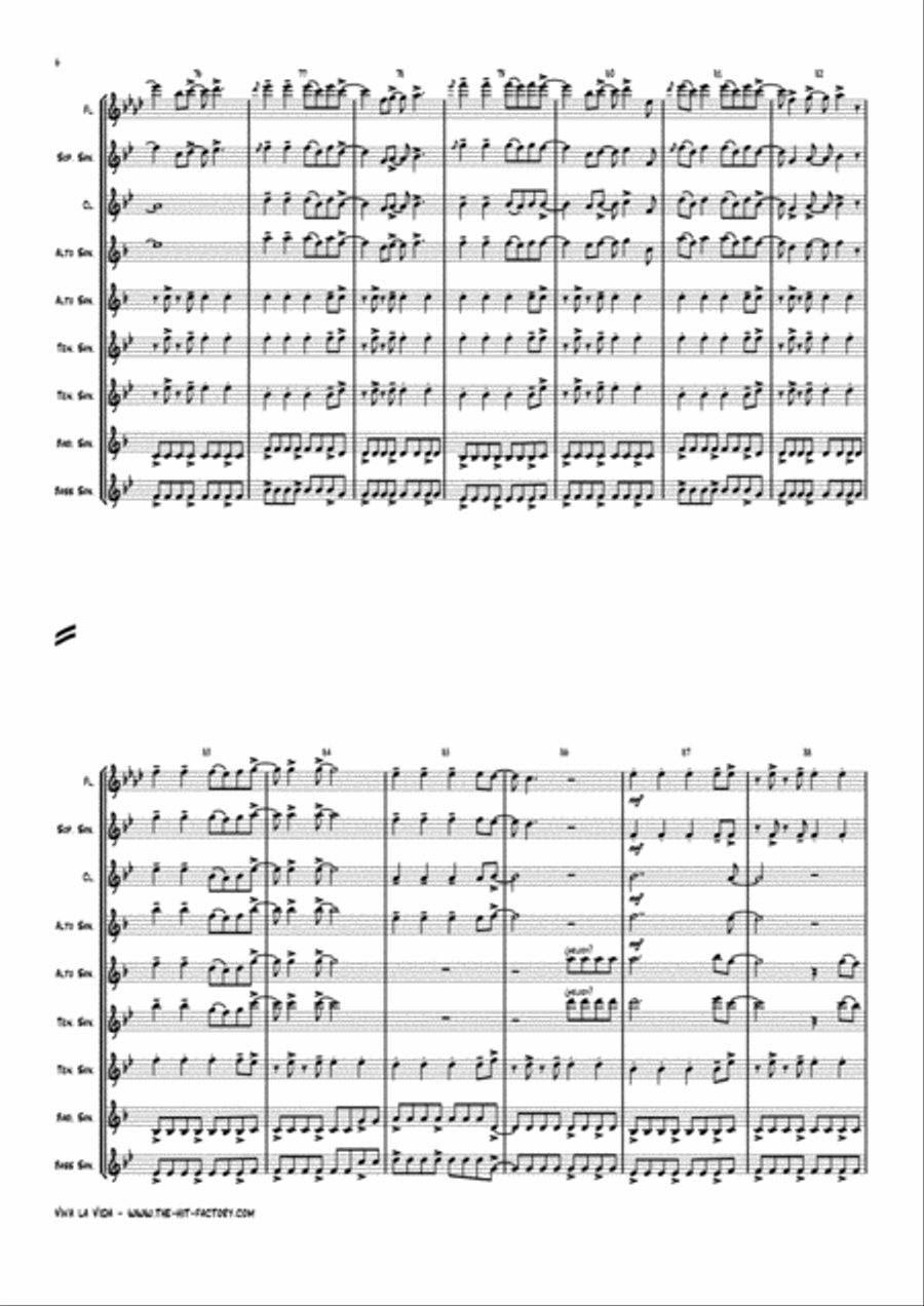 Viva La Vida Saxophone Quintet scores gallery preview page 6