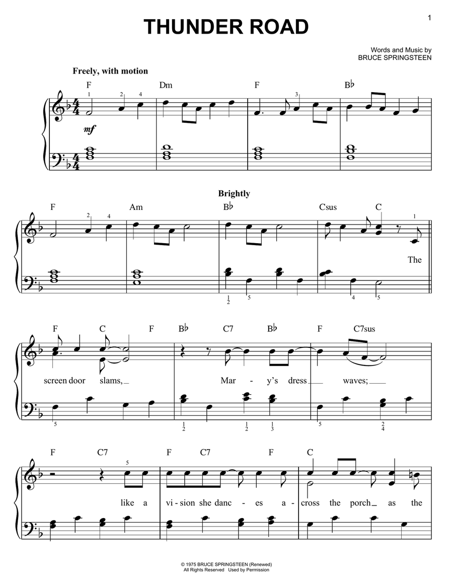 Thunder Road Easy Piano scores gallery preview page 1