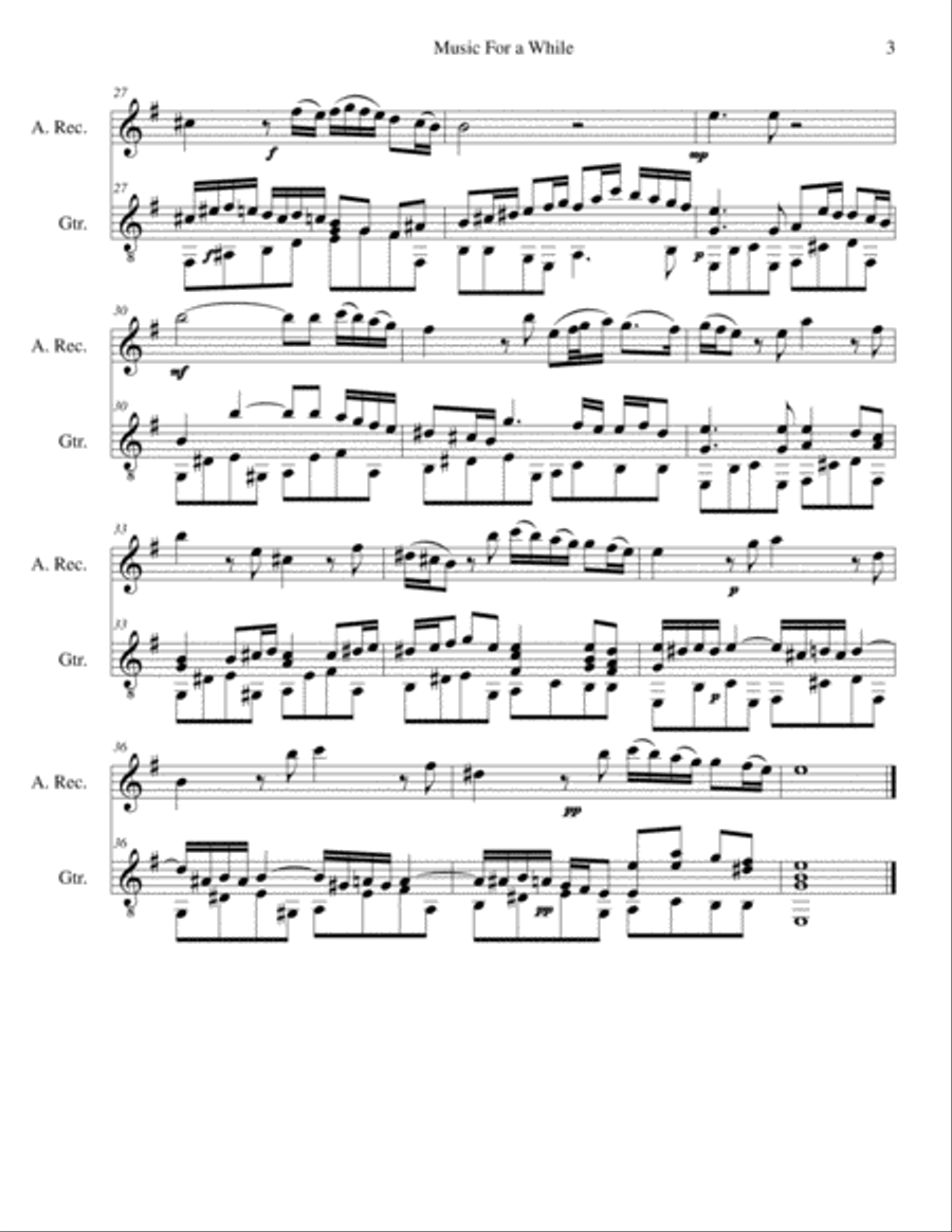 Music for a While for alto recorder and guitar Alto Recorder scores gallery preview page 3