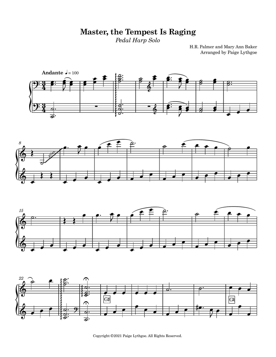 Master, the Tempest Is Raging - Pedal Harp Solo Pedal Harp scores gallery preview page 2
