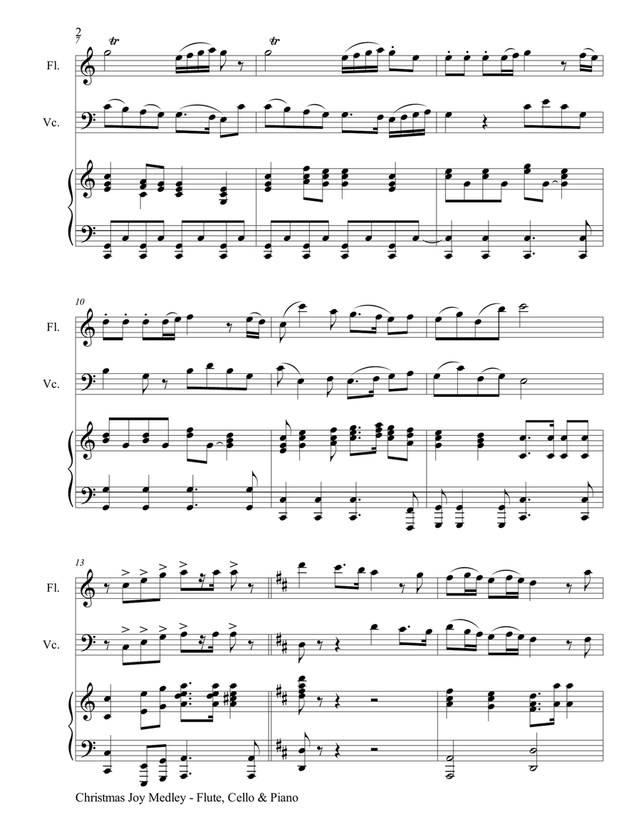 CHRISTMAS JOY MEDLEY (Trio – Flute, Cello & Piano with Parts) Flute scores gallery preview page 3
