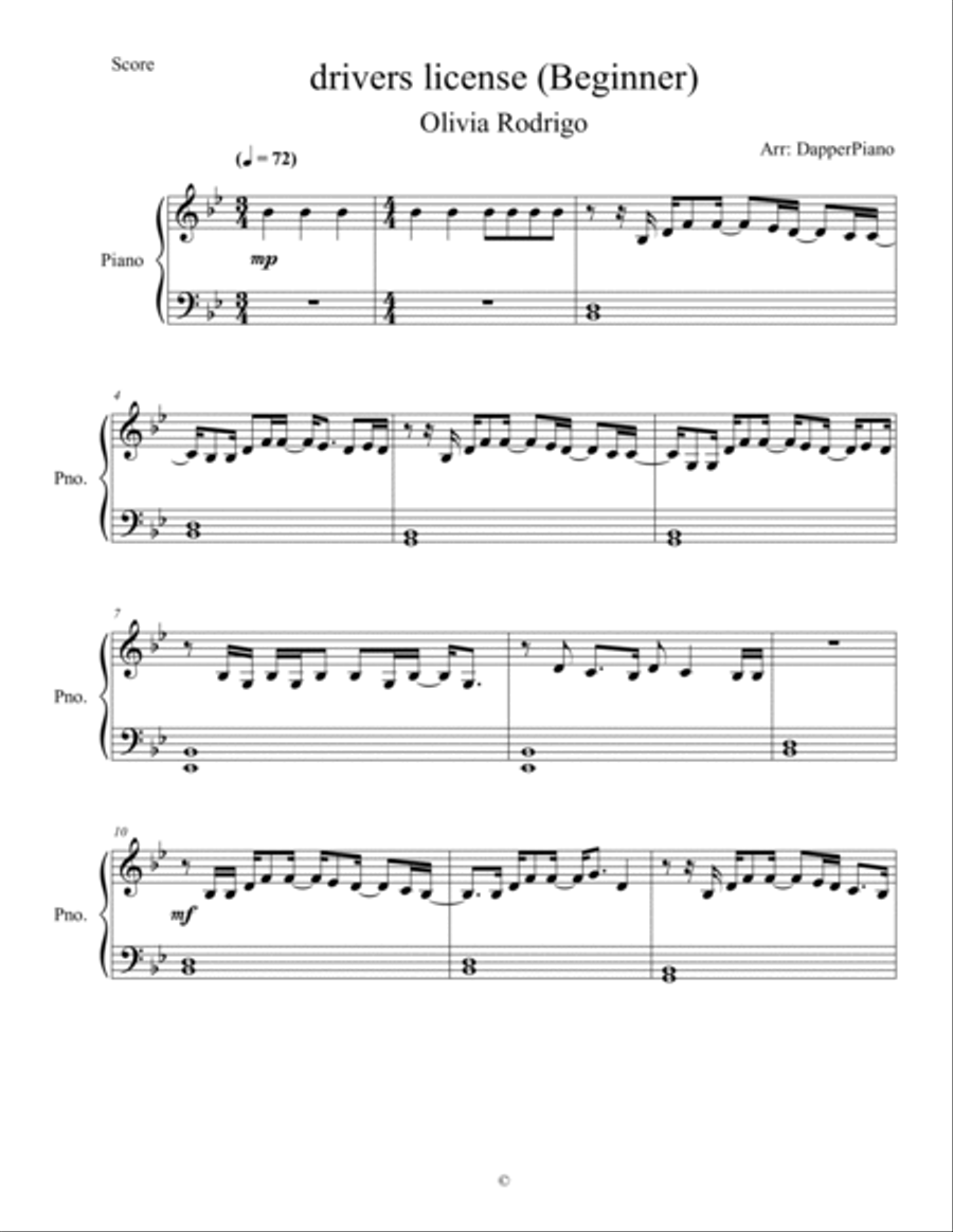 Drivers License Easy Piano scores gallery preview page 1
