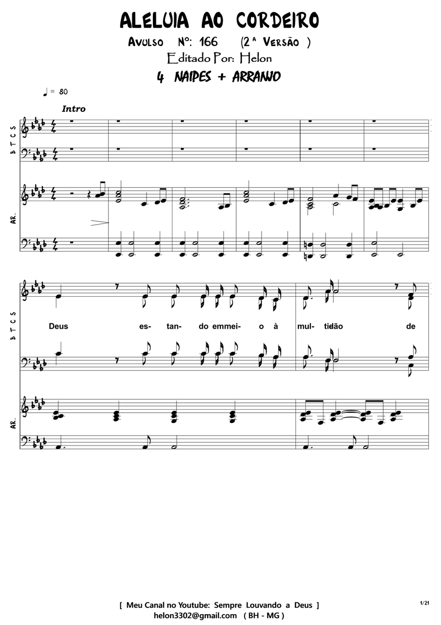 Aleluia, ao Cordeiro Aleluia, ao Cordeiro 4-Part scores gallery preview page 1