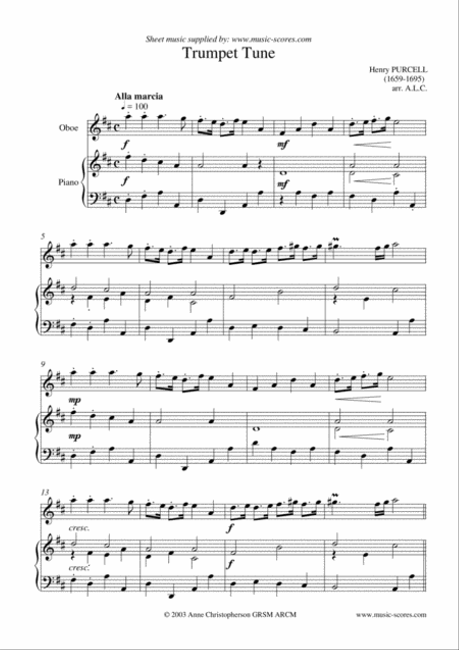 Trumpet Tune - Oboe and Piano Piano scores gallery preview page 1