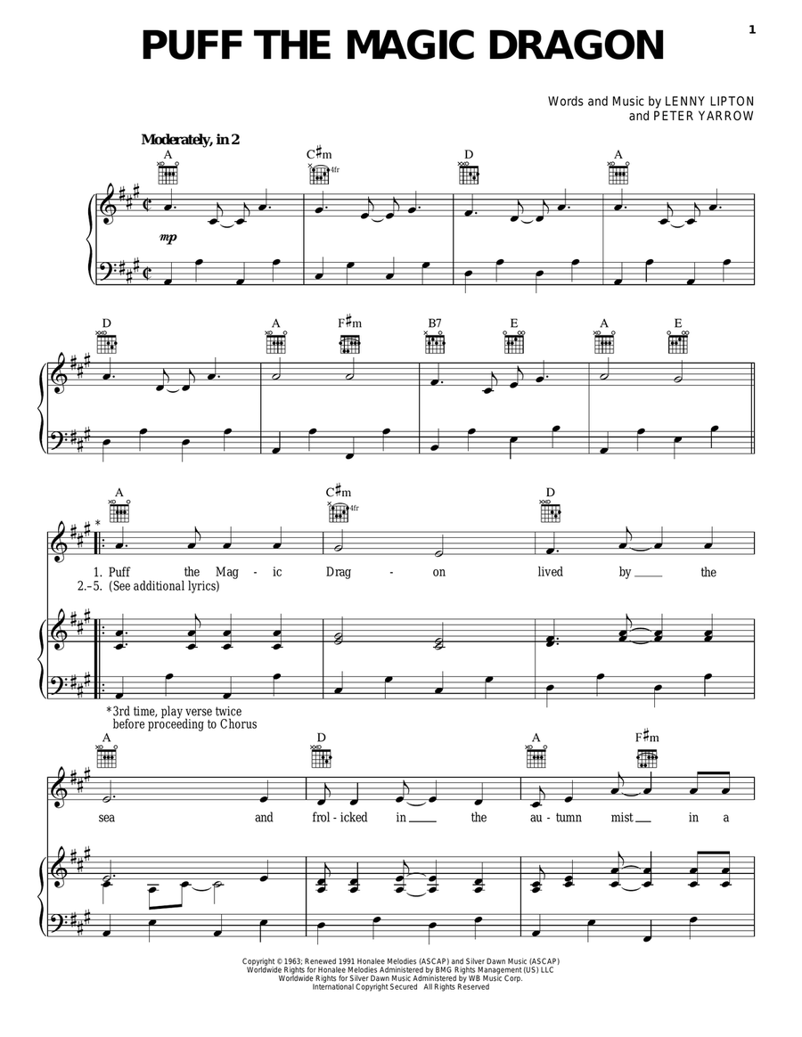 Puff The Magic Dragon Acoustic Guitar scores gallery preview page 1