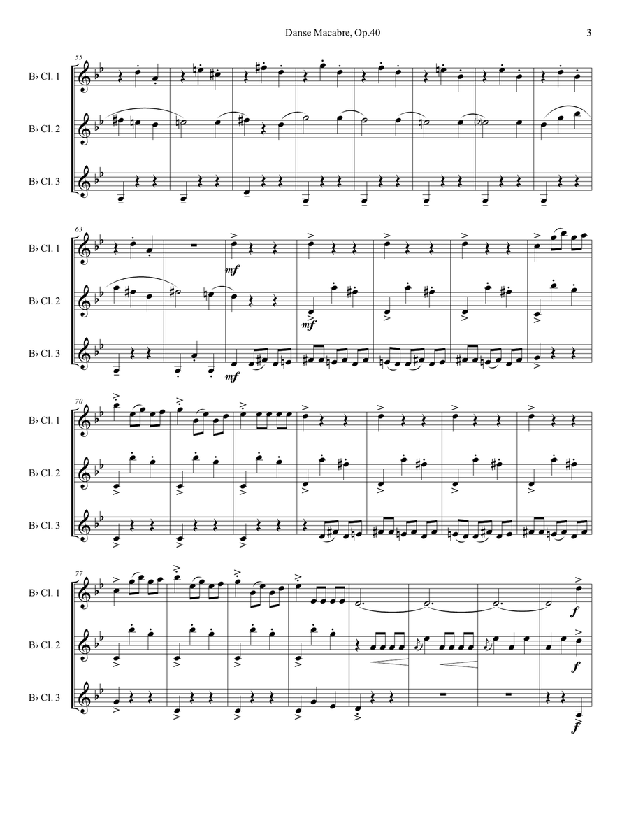 Danse Macabre - Camille Saint-Saëns / Arr. for clarinet trio Clarinet Trio scores gallery preview page 3