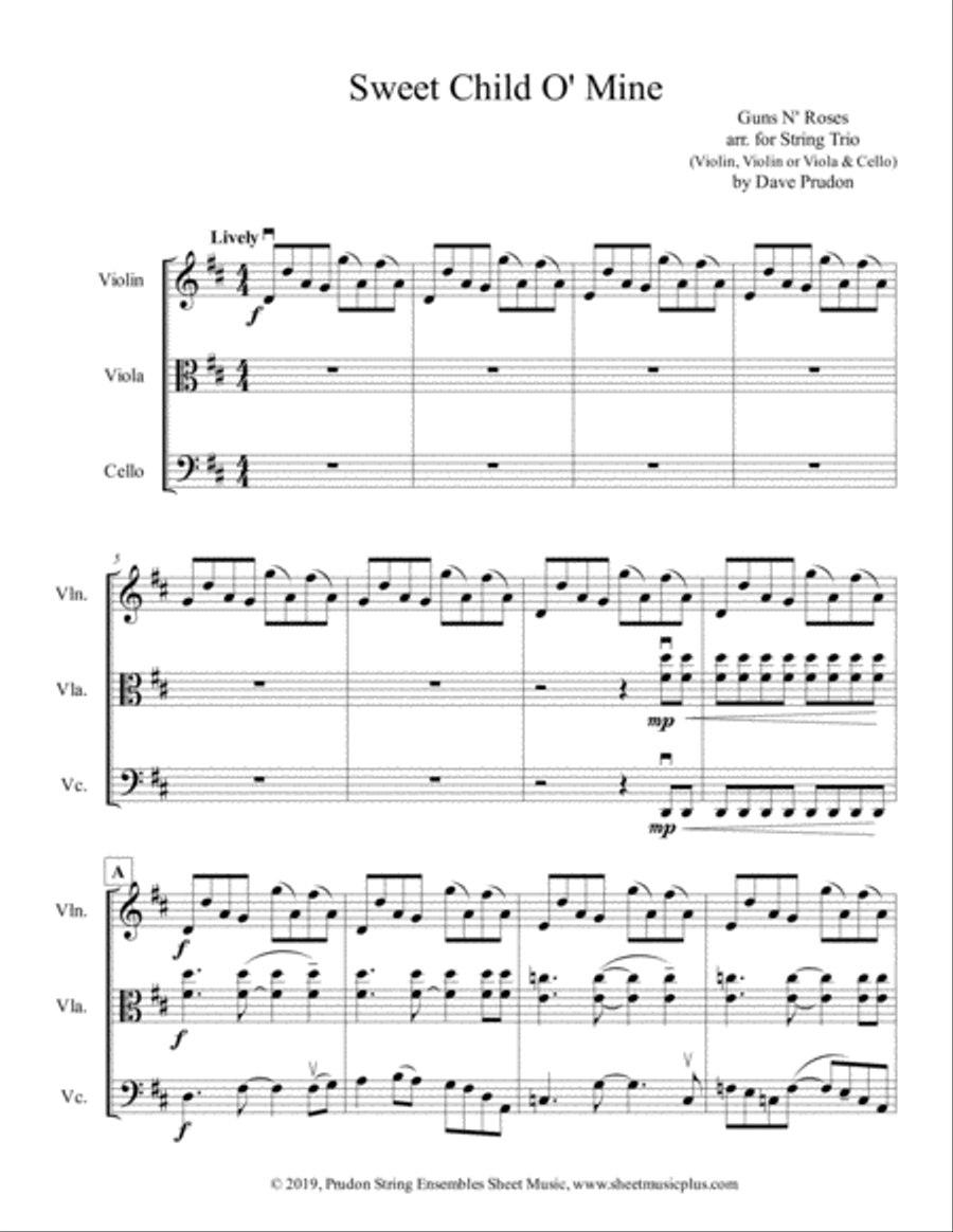 Sweet Child O' Mine String Trio scores gallery preview page 1
