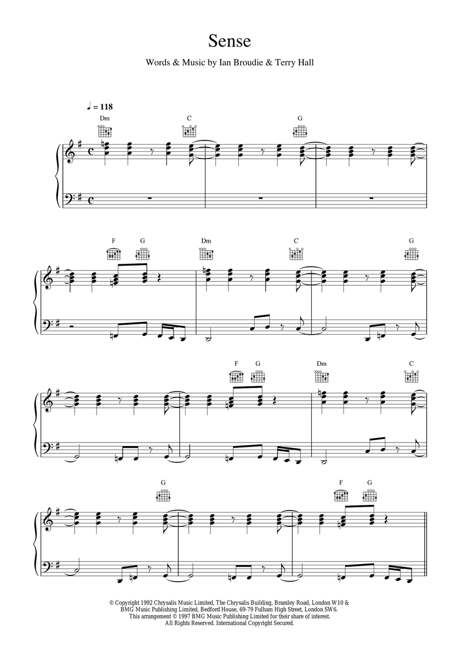Sense Piano, Vocal, Guitar scores gallery preview page 1