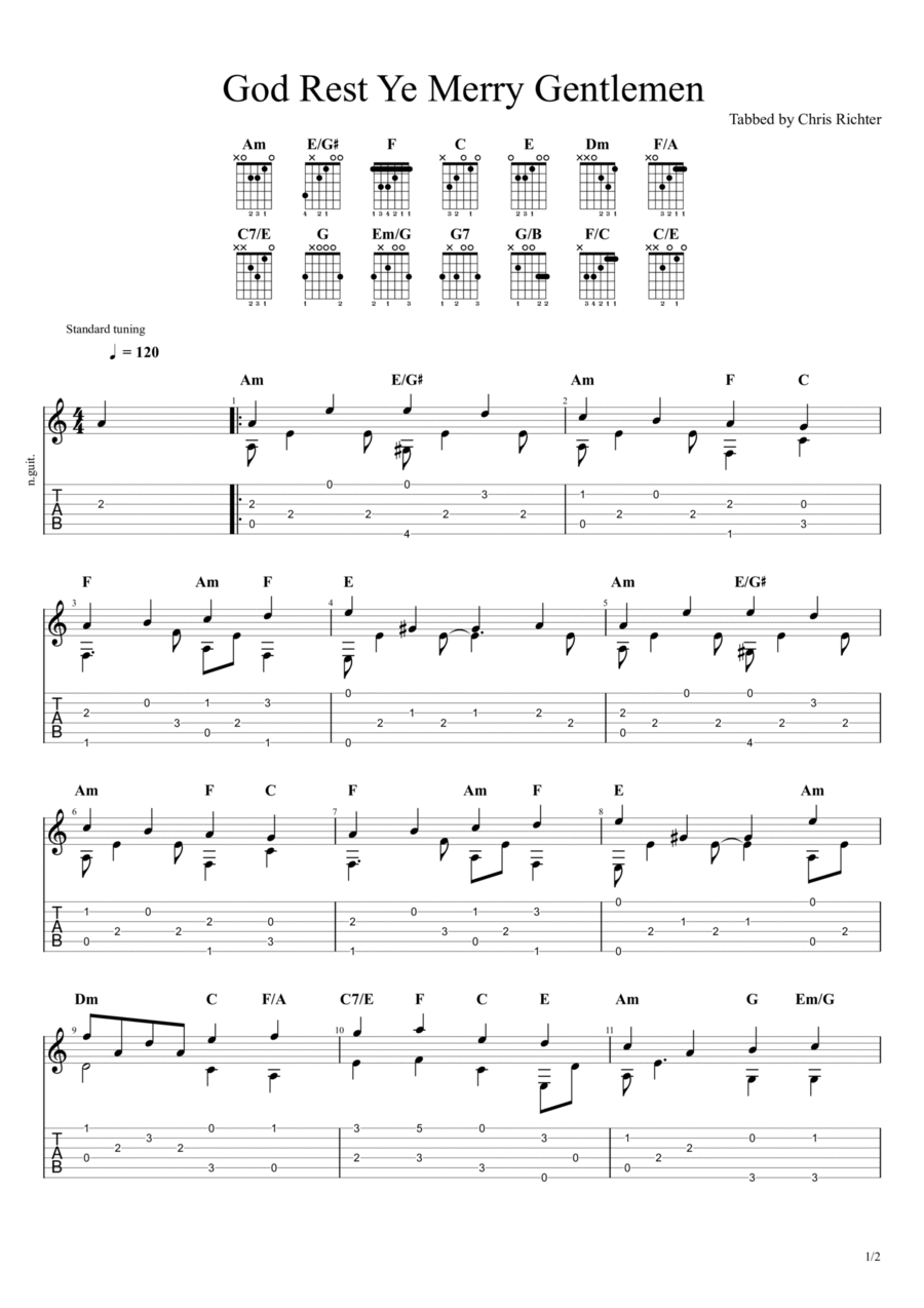 God Rest Ye Merry, Gentlemen Guitar Tablature scores gallery preview page 1