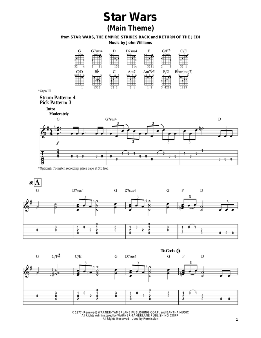 Star Wars (Main Theme) Acoustic Guitar scores gallery preview page 1