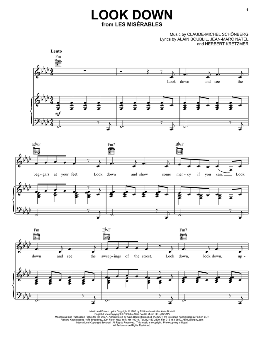 Look Down Piano, Vocal, Guitar scores gallery preview page 1