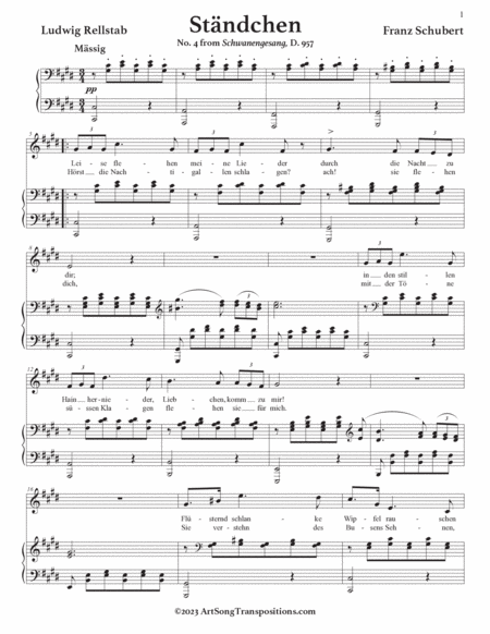 SCHUBERT: Ständchen, D. 957 no. 4 (transposed to C-sharp minor)