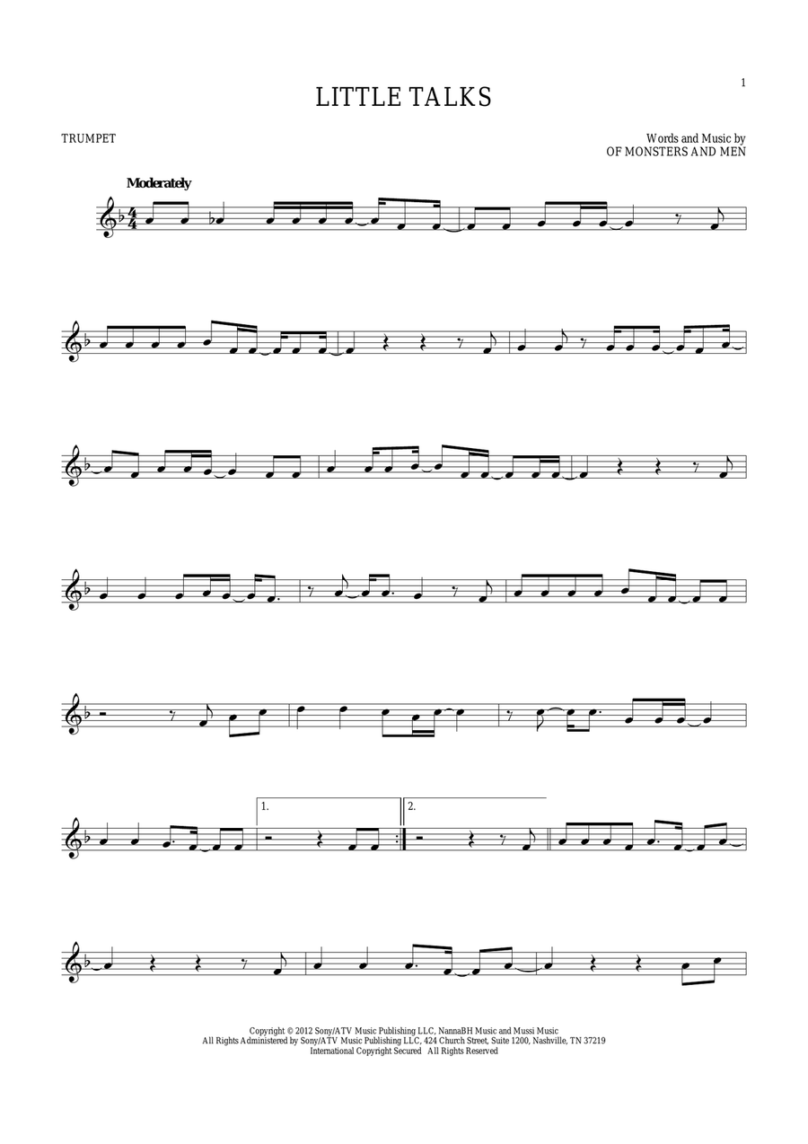 Little Talks Little Talks Trumpet Solo scores gallery preview page 1