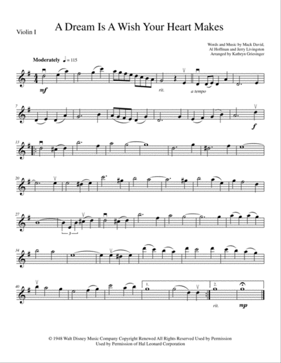 A Dream Is A Wish Your Heart Makes String Quartet scores gallery preview page 1