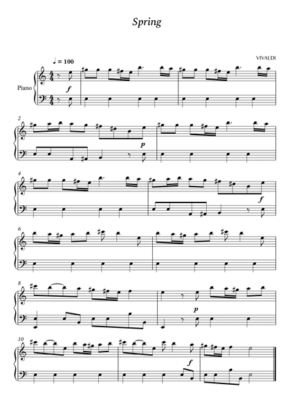 Vivaldi - Spring - Piano Easy