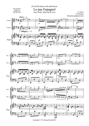 Faure - 'Le pas espagnol' - 2 Violins, Violin Duo, Violin Group & Piano