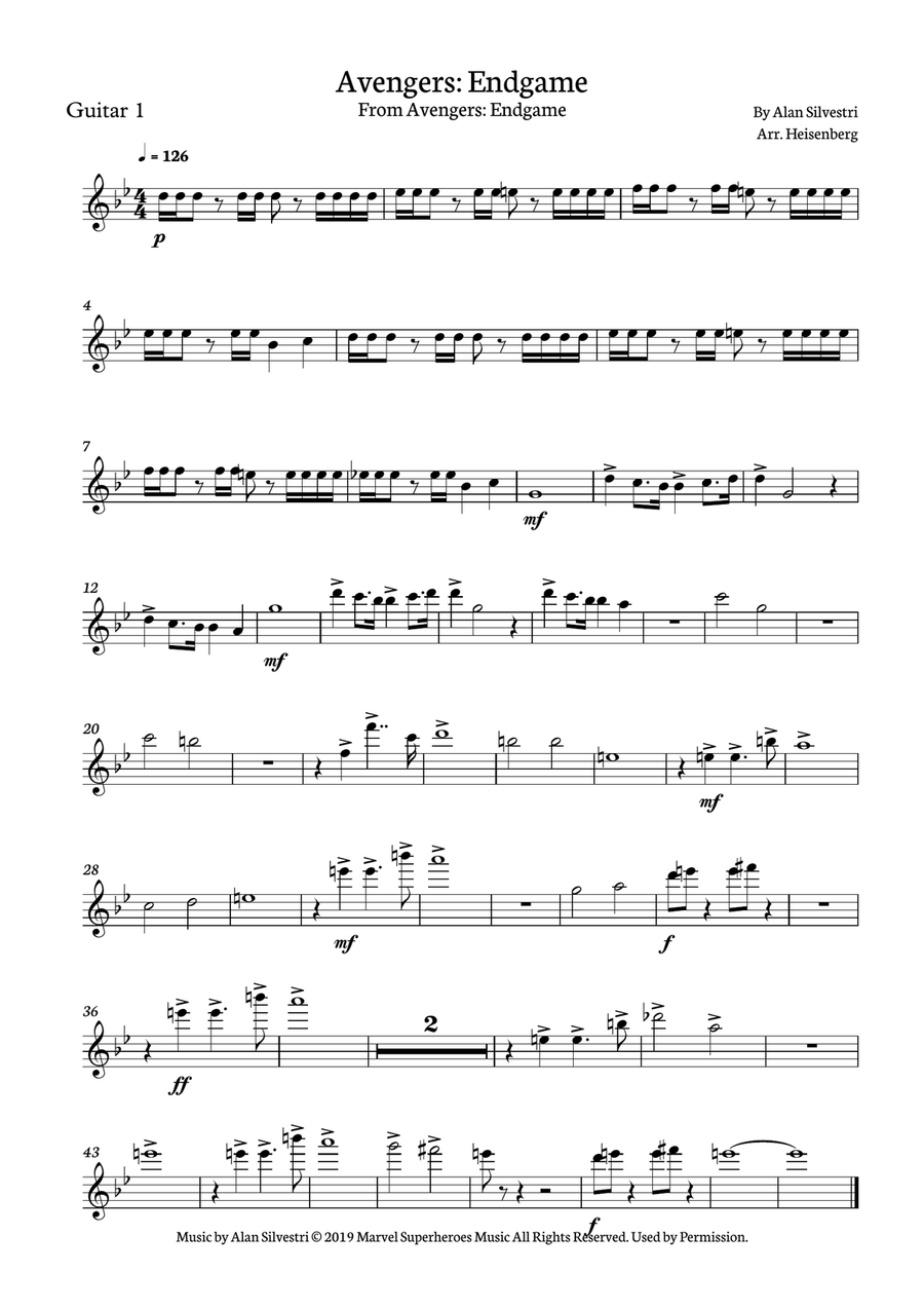 Avengers: Endgame Guitar Ensemble scores gallery preview page 4