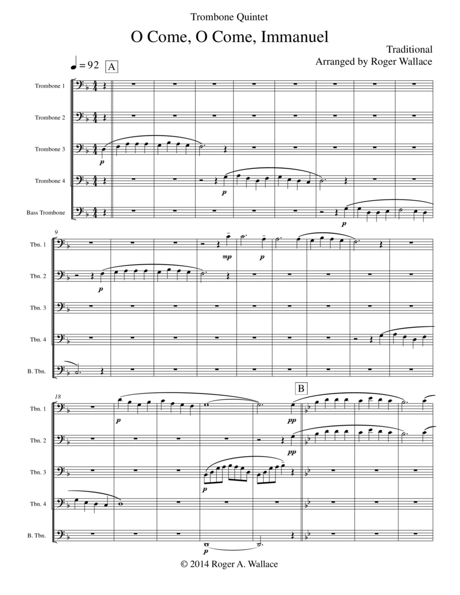 O Come, O Come, Immanuel (Emmanuel) - Trombone Quintet or Choir Choir scores gallery preview page 1