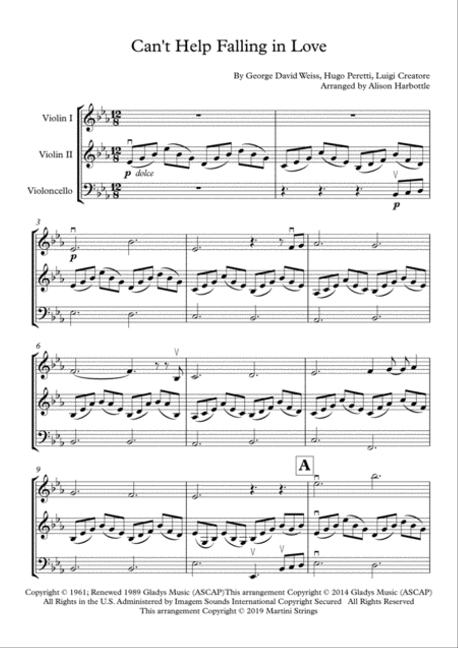Can't Help Falling In Love String Trio scores gallery preview page 3