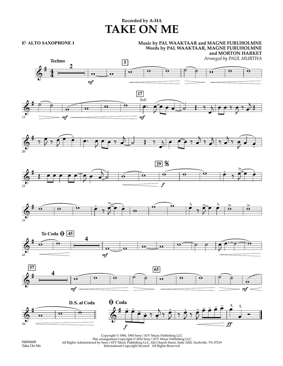 Take on Me - Eb Alto Saxophone 1