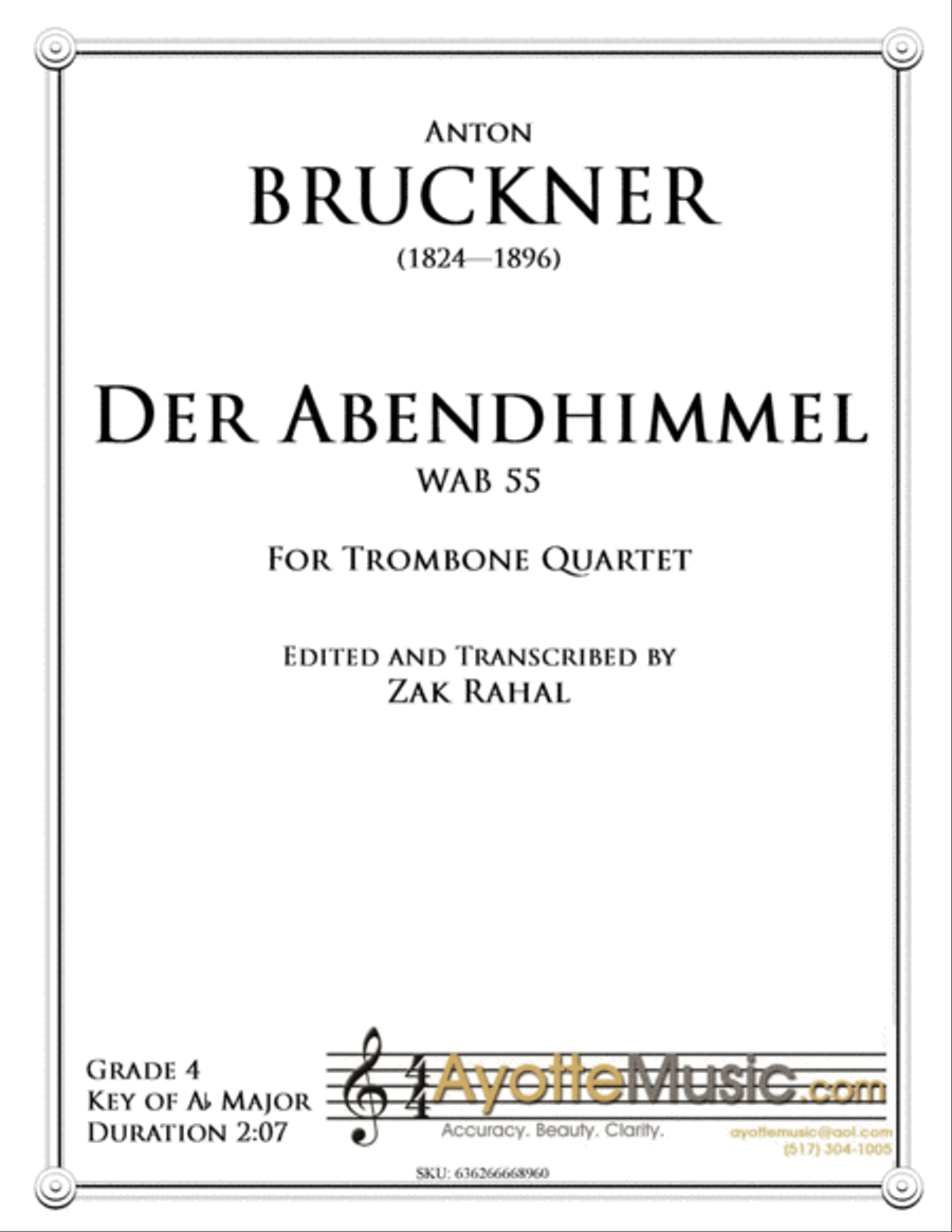 Bruckner - Der Abendhimmel (WAB 55) transcribed for Trombone Quartet Trombone Quartet scores gallery preview page 1