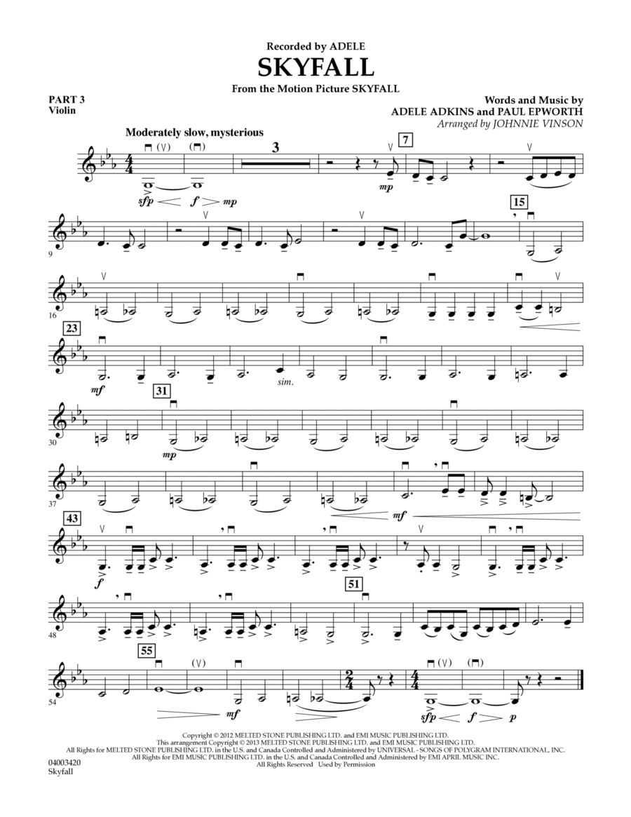 Skyfall - Pt.3 - Violin Skyfall - Pt.3 - Violin Concert Band scores gallery preview page 1
