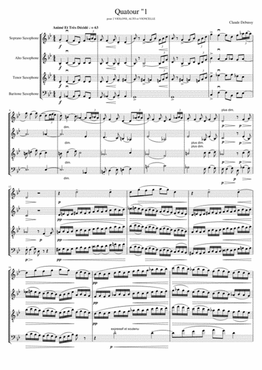 String Quartet No.1 in G minor - Claude Debussy (Arranged for Saxophone Quartet)