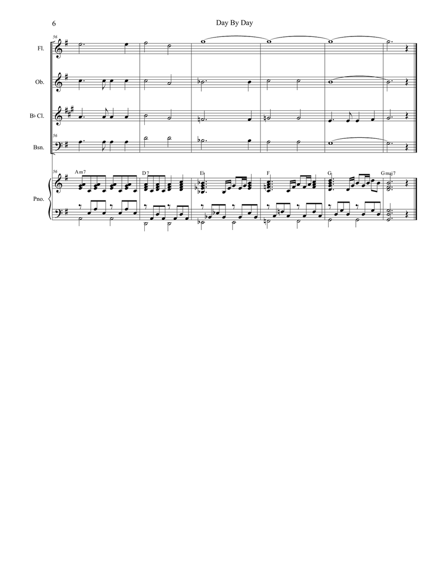 Day By Day (Woodwind Quartet and Piano) Woodwind Quartet scores gallery preview page 6