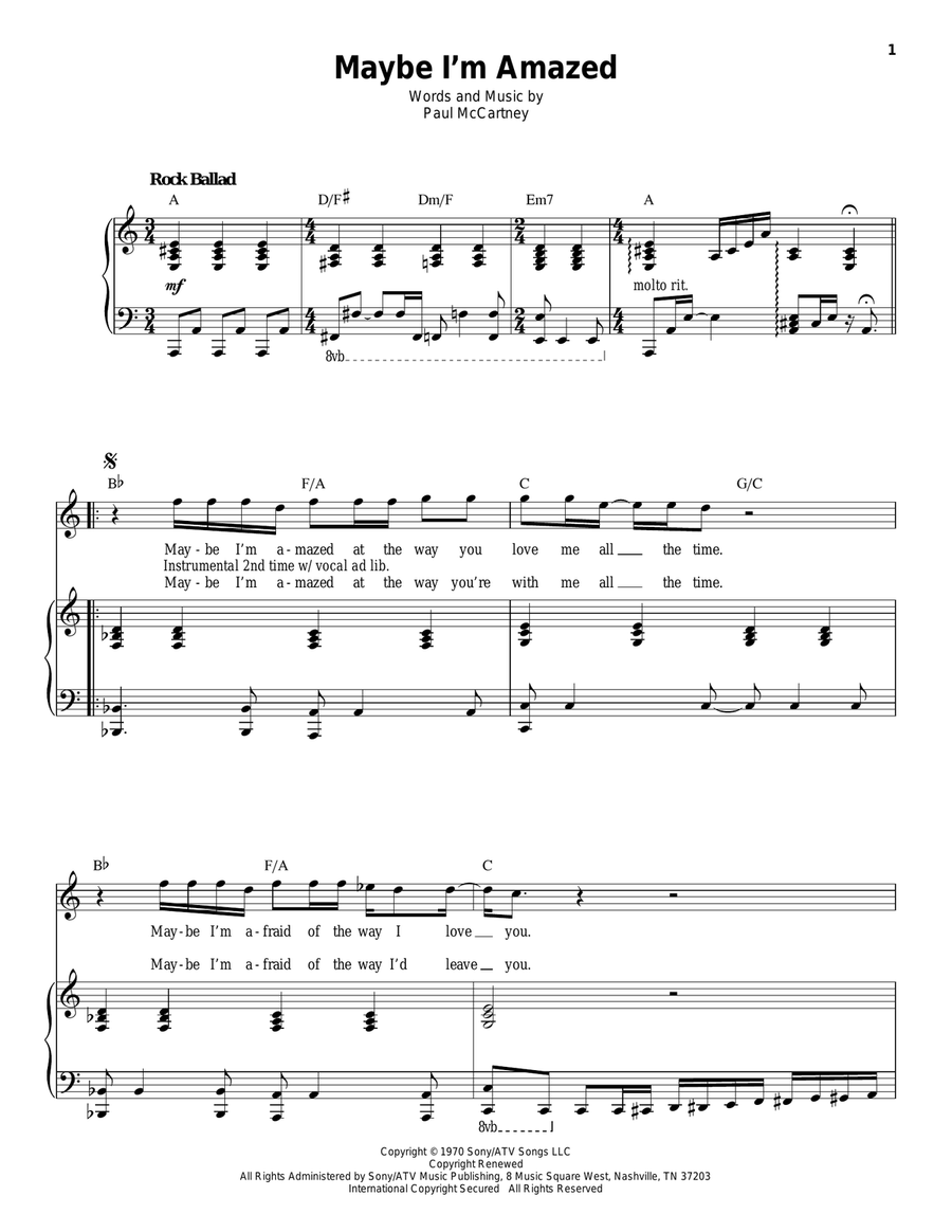 Maybe I'm Amazed Piano, Vocal scores gallery preview page 1