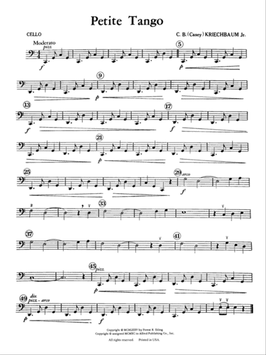 Petite Tango Cello String Orchestra Digital Sheet Music