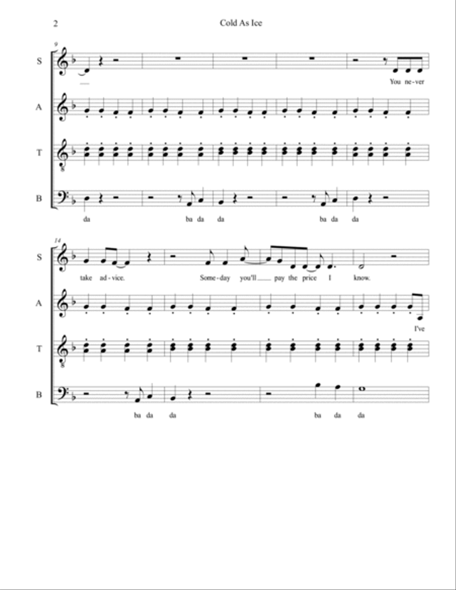 Cold As Ice 4-Part scores gallery preview page 2